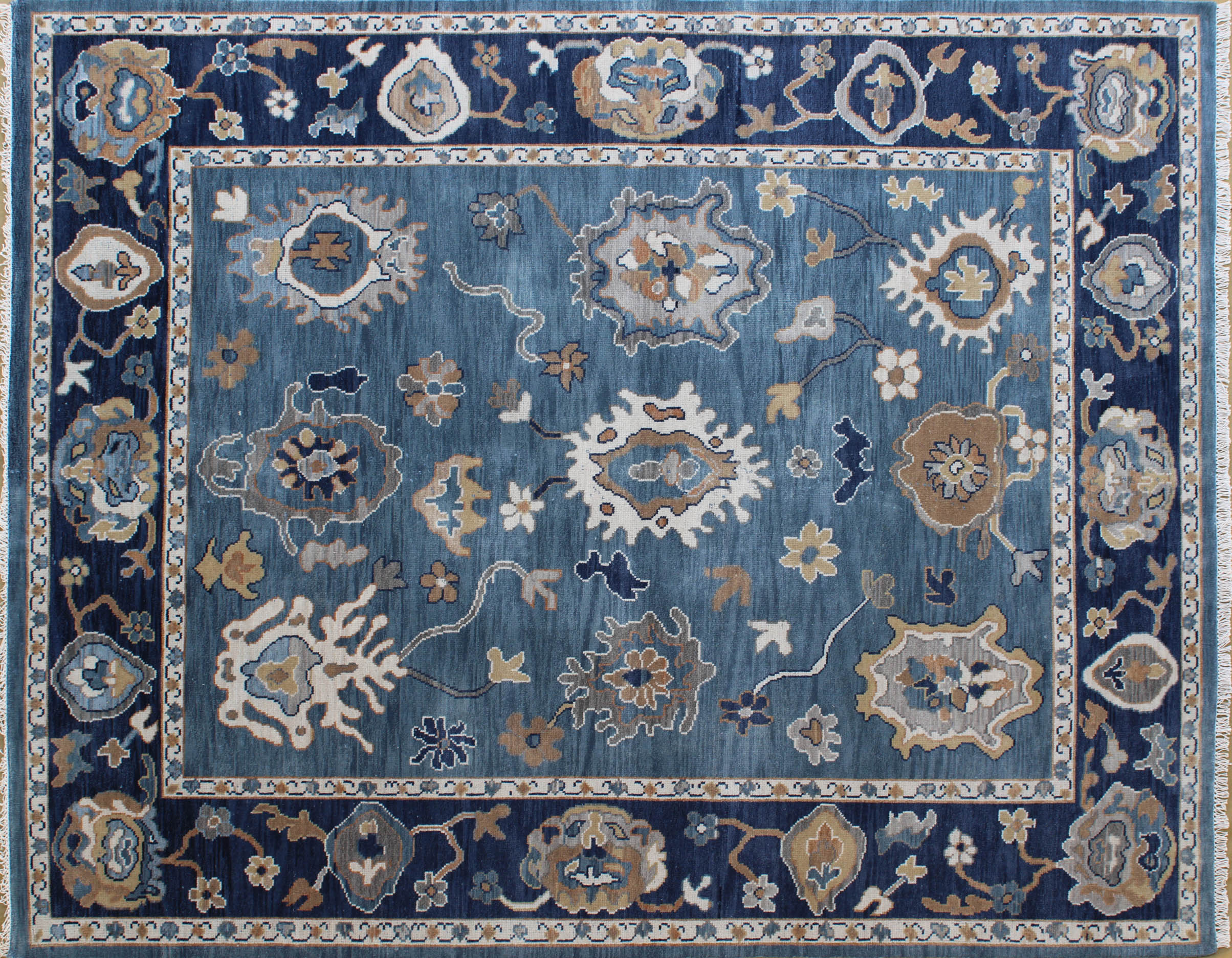Oushak Medium Blue and Navy Rug 8ft x 10ft - Handknotted Carpet Manufacturer Mirzapur